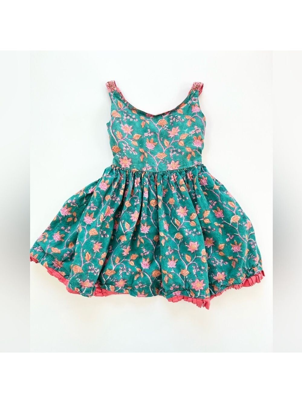 Fabindia Blue‎ Pleated Sundress Scoop Neck Casual